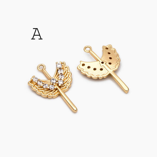 4pcs CZ Pave Gold/ Silver tone Angel Wing Charm, Wing Necklace Charm (GB-1810)