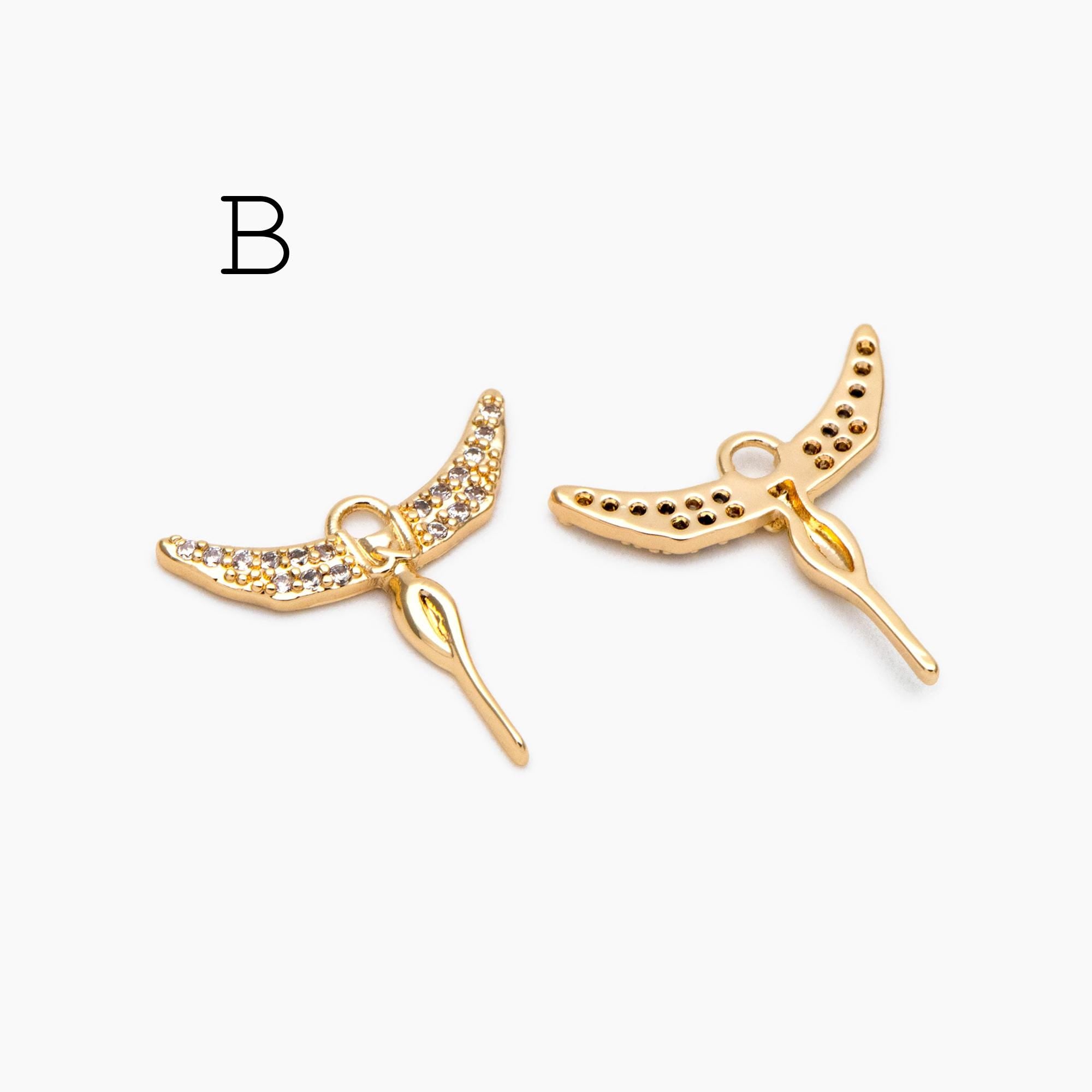 4pcs CZ Pave Gold/ Silver tone Angel Wing Charm, Wing Necklace Charm (GB-1810)
