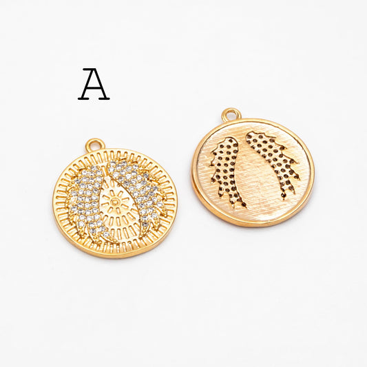 4pcs CZ Pave Gold Angel Wing Charm, Gold plated Brass, Dainty Wing Pendants (GB-2087)