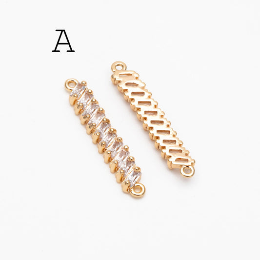 4pcs CZ pave Gold/ Silver Tone Bar Connectors, Zircon Charms, White Stone Charms (GB-1143)
