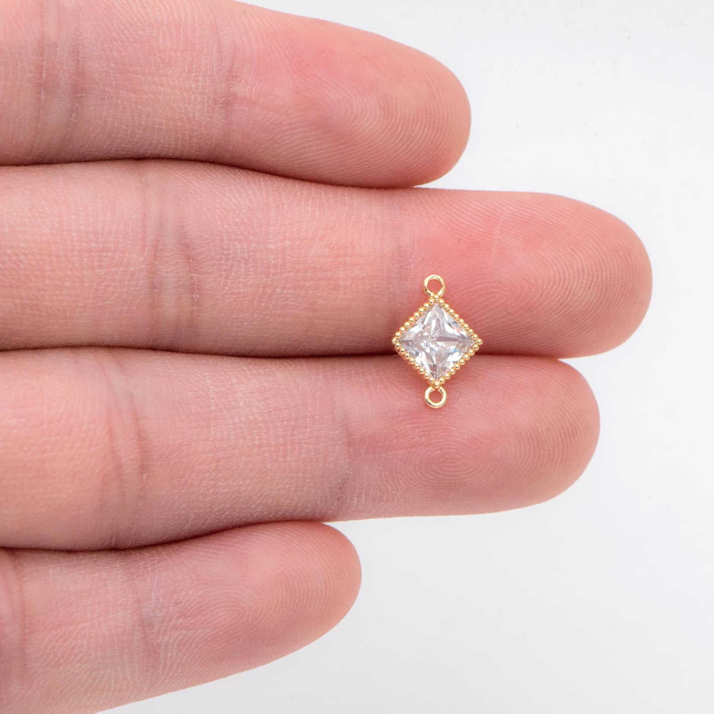 10pcs CZ pave Gold Round/ Rhombus Charms, 18K Gold plated Brass, Geometric Connectors (GB-2850)