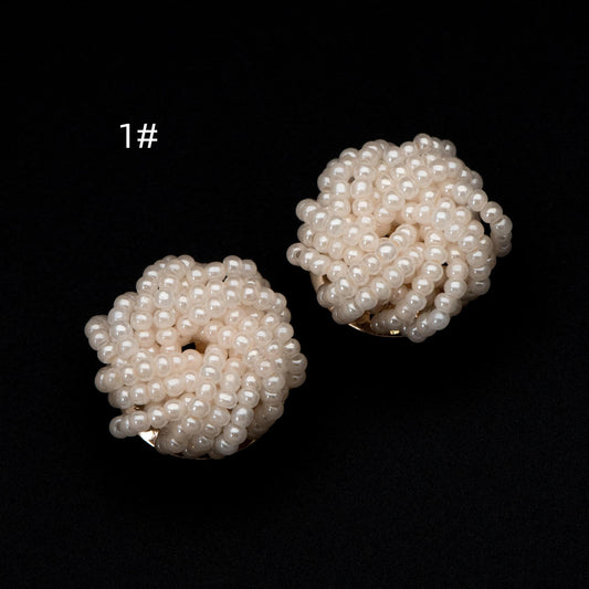 4pcs Glass Seed Beads Cluster 19x9mm, Handmade Beaded Flower Cabochons, Faux Pearl(FB-053)