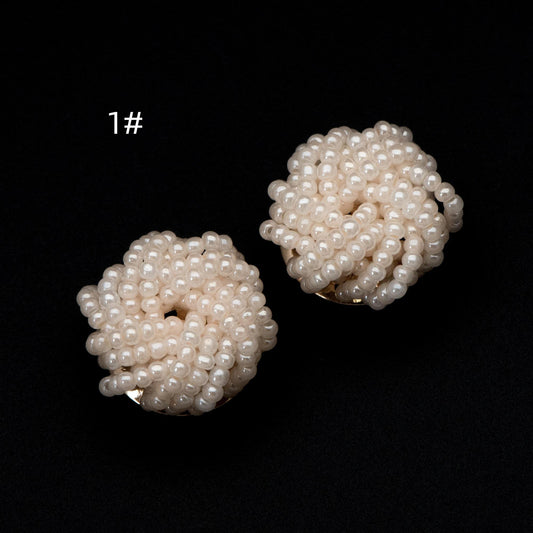 4pcs Glass Seed Beads Cluster 19x9mm, Handmade Beaded Flower Cabochons, Faux Pearl(FB-053)