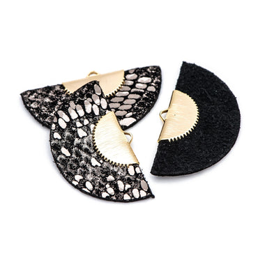 4pcs Fan Tassel Pendants 45x25mm, Genuine Leather Tassel Charms, (FB-069)