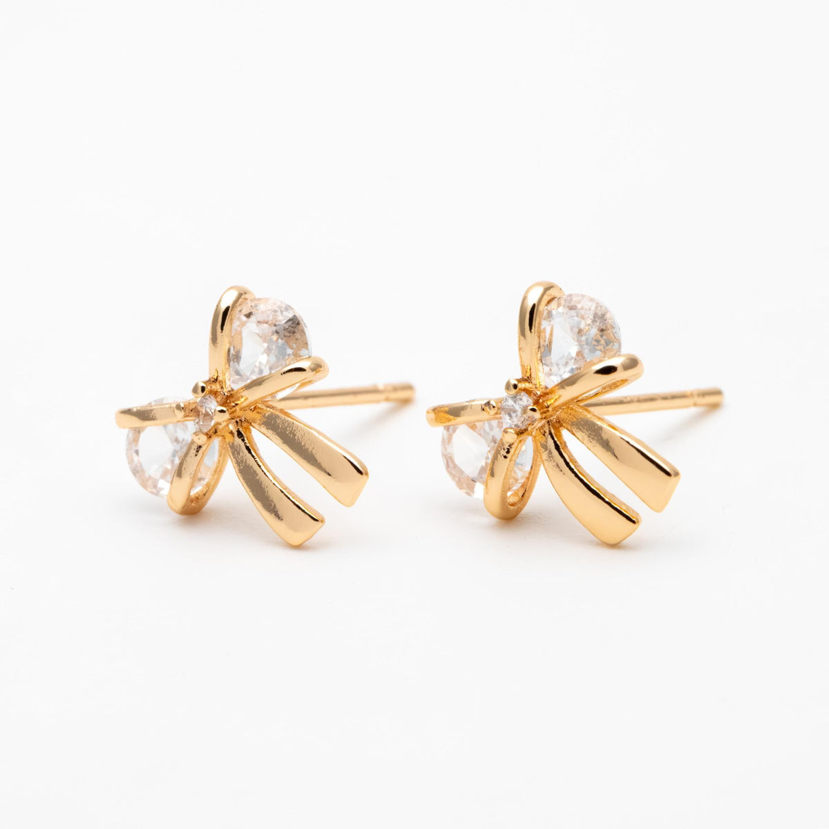 4pcs CZ Pave Gold/ Silver Bowknot Earrings, 18K Real Gold/ Rhodium plated Brass, Bow Knot Stud Earring (GB-139-F)