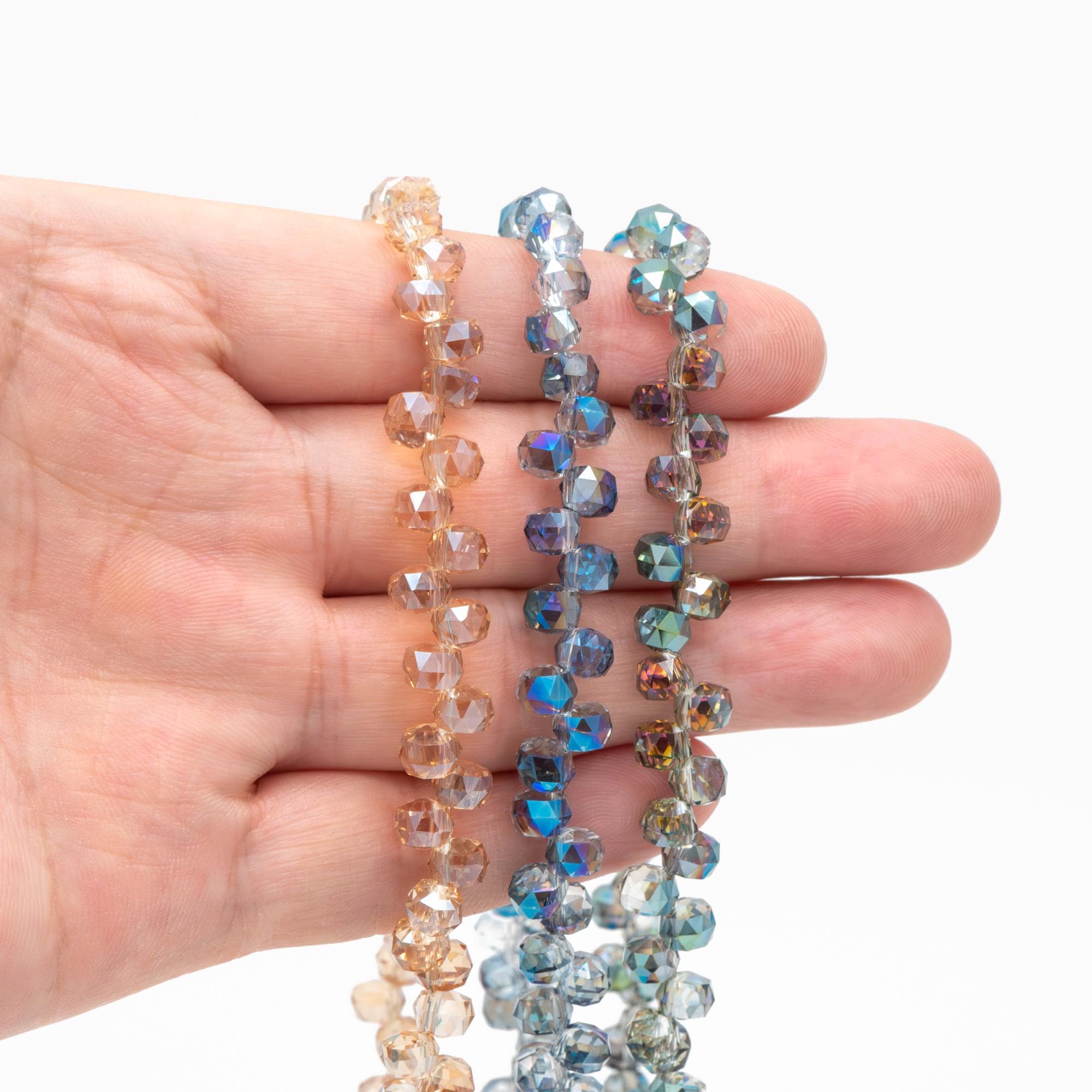 95pcs Faceted Rondelle Glass Beads, Side Drilled, 6mm Button beads (#TS-96)