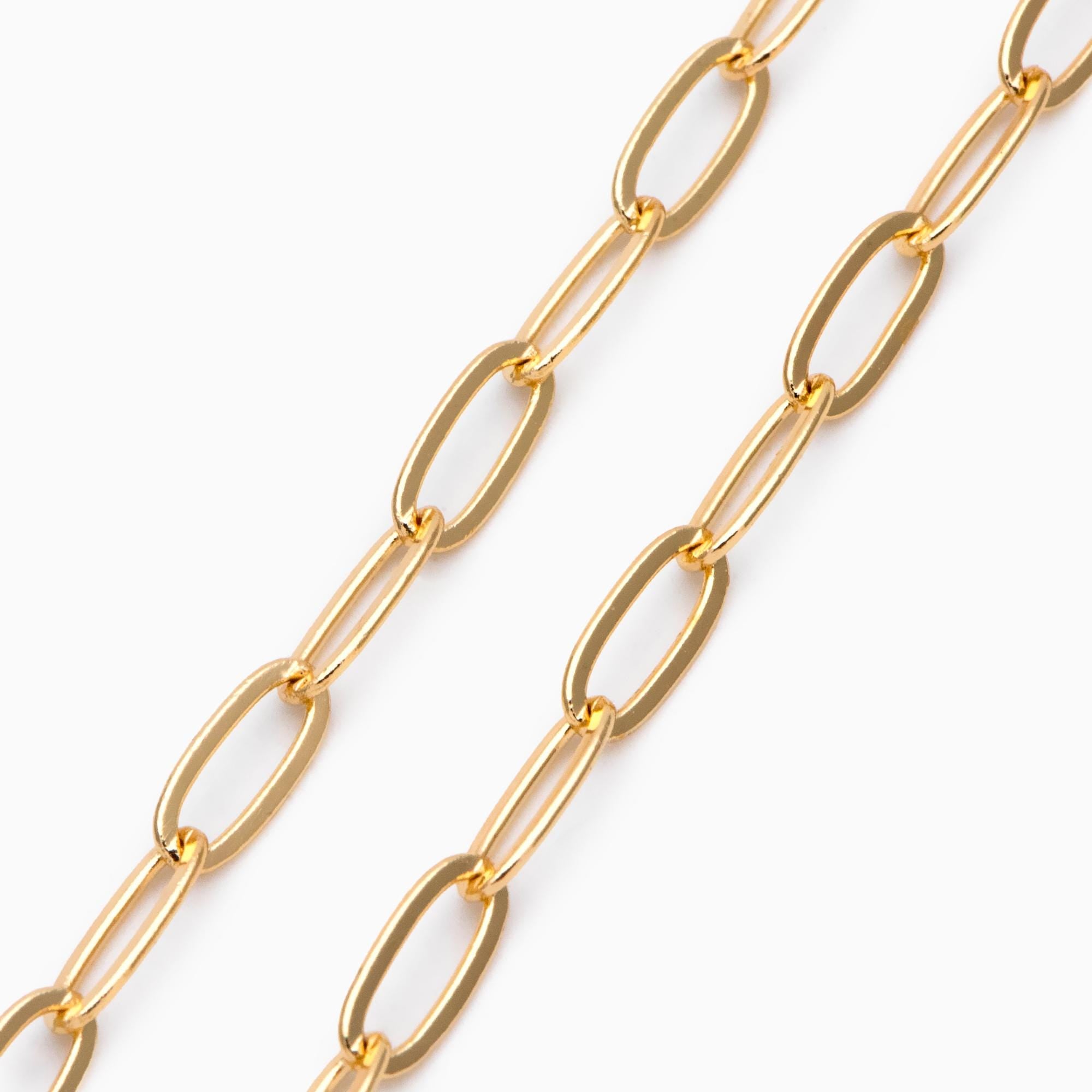 Gold plated Brass Oval Chain, Gold Link Chain, 11x5mm, Flat Drawn Cable Chain, Oval Chain Bulk for Necklace (#LK-495)/ 1 Meter=3.3 ft