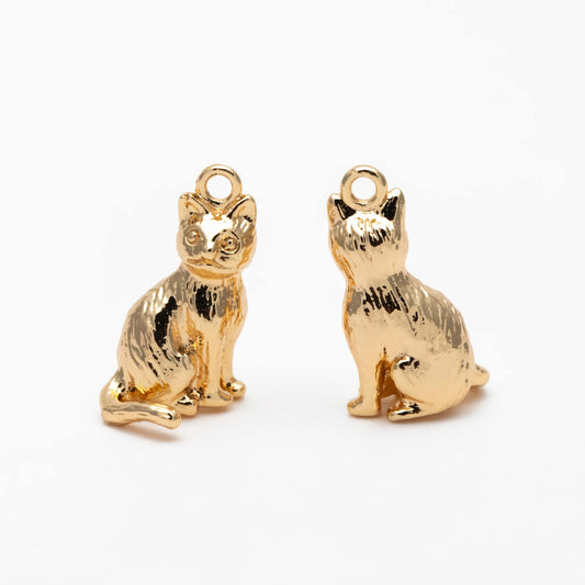 10pcs Shiny Gold/ Silver 3D Cat Charm, 15x8.5mm, Cat Pendant(GB-1685)