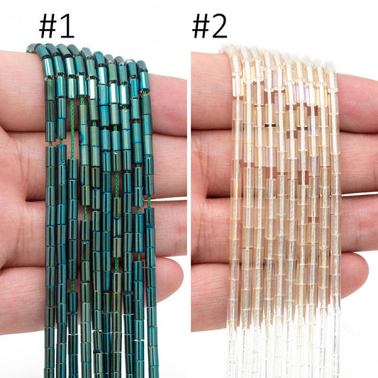70pcs Sparkly Tube Glass beads 5x3mm, Crystal Stick beads, Multi Smooth Colors to Choose (TS-135)