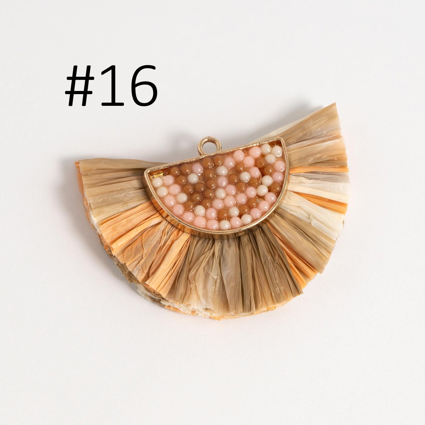 4pcs Fan Tassel Pendants 44x34mm, Beaded Raffia Tassel Charms for Earrings (FB-017)