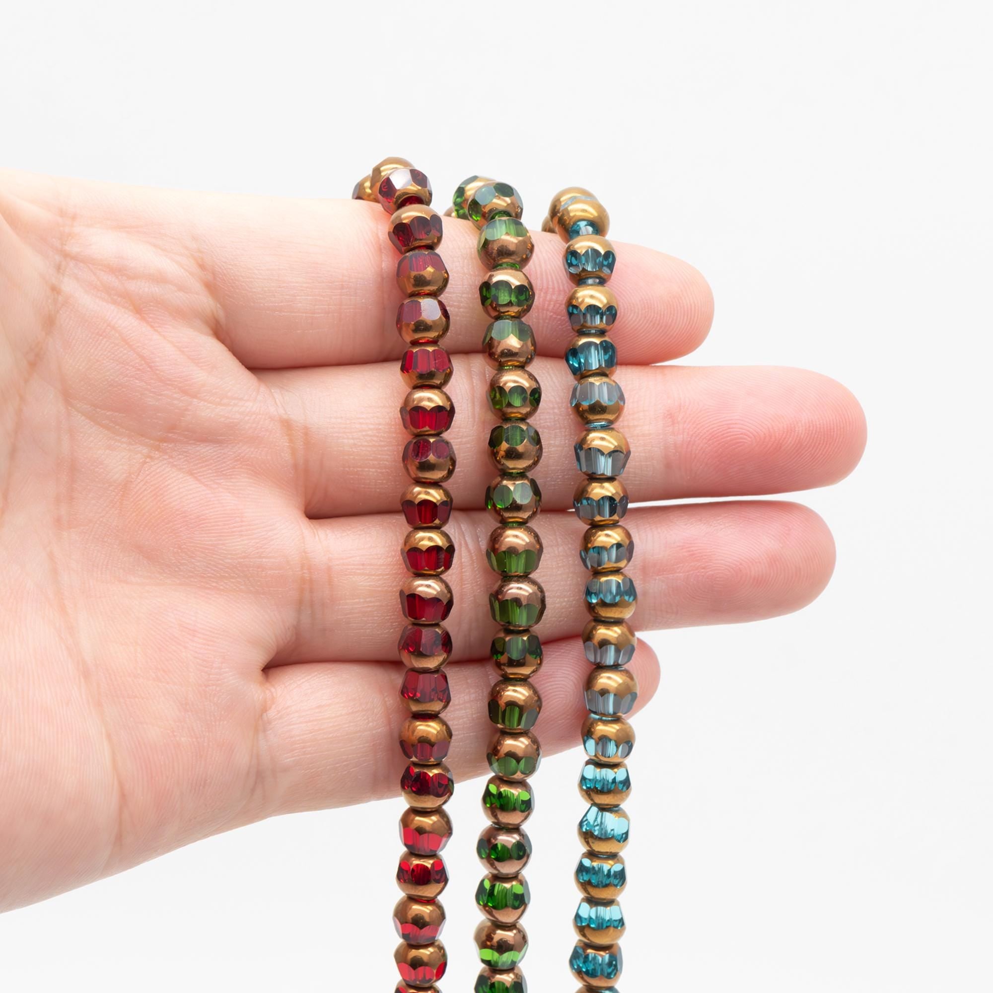 Faceted Round Glass beads 6mm, Metallic Brass Multi Colors, (GM-017)/ 50 beads