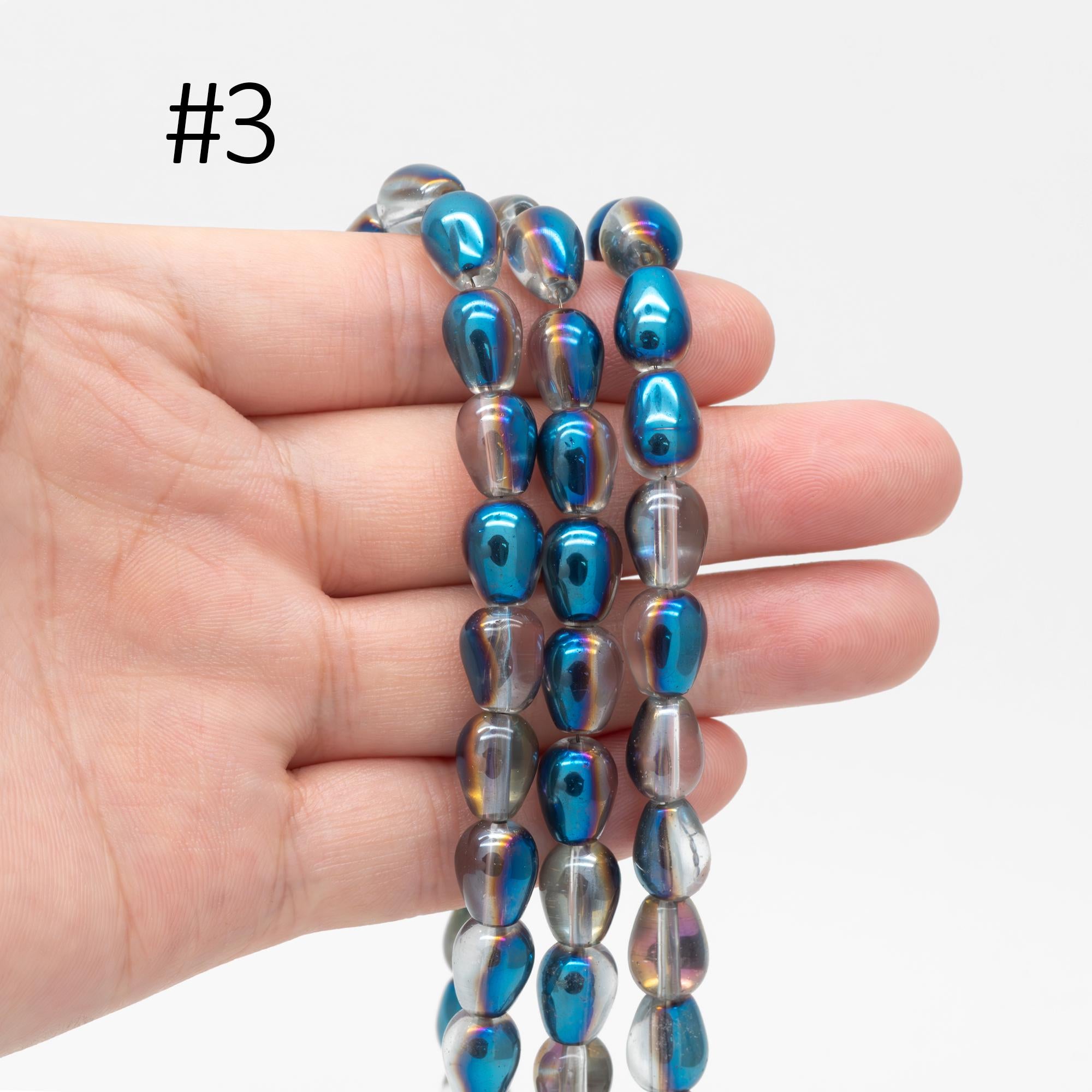 Smooth Teardrop Glass beads 11x8mm, Sparkly Multi Colors, Top Drilled (GM-024)/ 70 beads