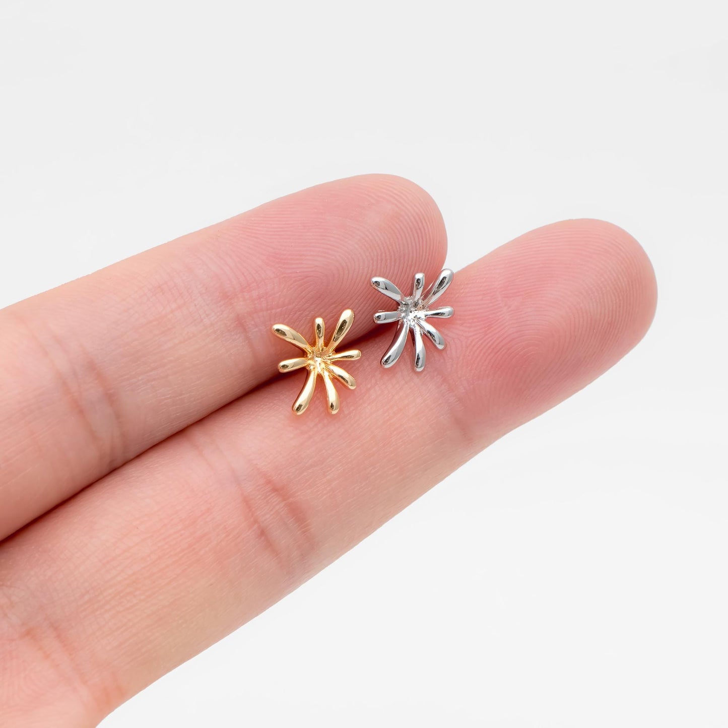 10pcs Gold/ Silver Tone Fireworks Earrings, Gold/ Rhodium Plated Brass, Flower Stud Earrings (GB-4671)
