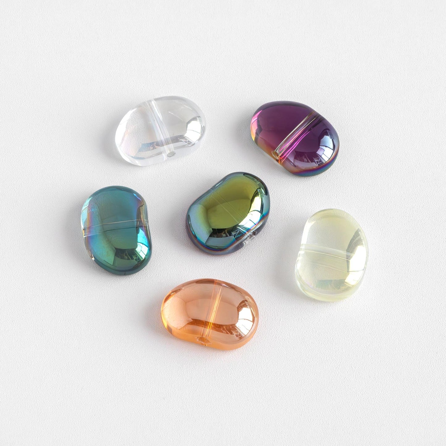 30pcs Crystal Glass Smooth Bean Beads 16mm, Sparkly Multi Colors (GM-028)