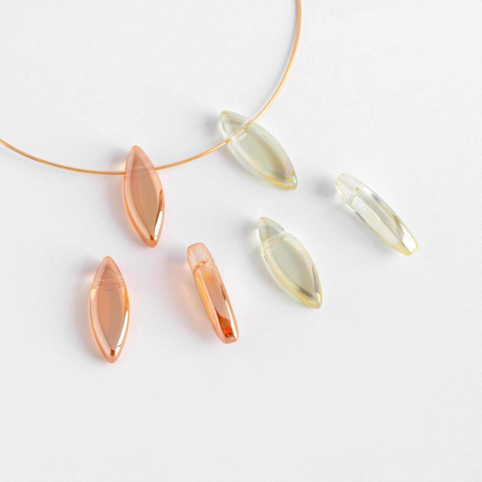 Faceted Glass Unique Beads, Marquise Crystal beads 22mm, Sparkly Champagne/ Sparkly Yellow (GM-036)/ 30 beads