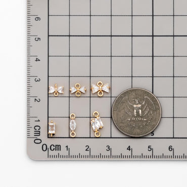 10pcs CZ pave Gold Bow Knot/ Rectangle/ Marquise Connector , Gold Plated Geometric Connector Charms (GB-2947)