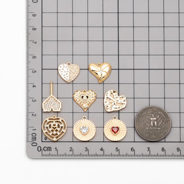 4pcs CZ Pave Gold Heart Charms , 18K Gold plated Brass, Dainty Heart Pendants (GB-4409)
