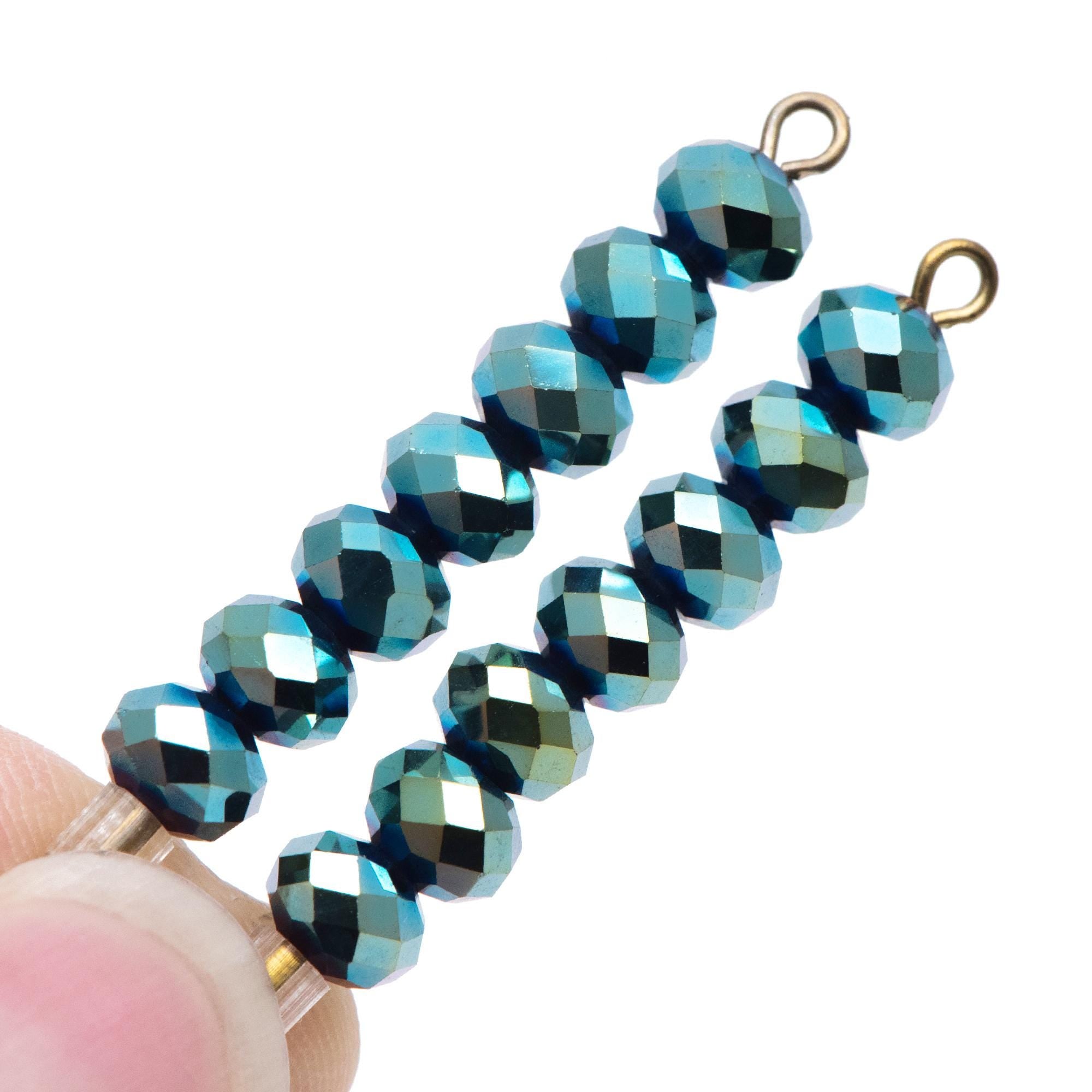 Crystal Rondelle Faceted Glass Beads 4x6mm Metallic Green- BZ06-88/ 95pcs