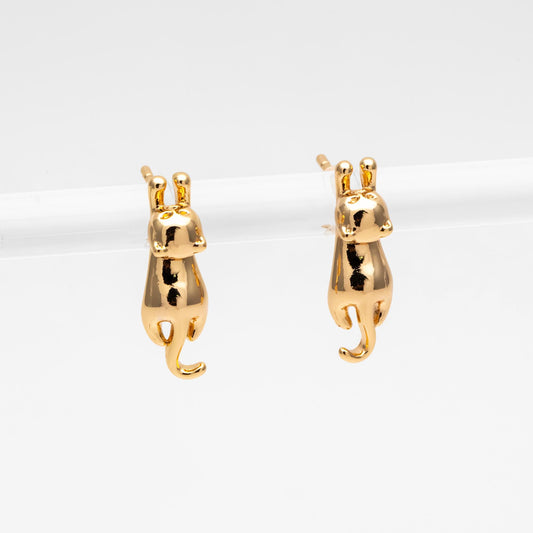 10pcs Gold/ Silver Cat Earrings 16x5mm, Gold/ Rhodium Plated Brass Animal Stud Earrings (GB-4056)
