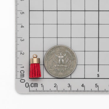 10pcs Mini Suede Tassel with Gold Top Caps, Small Leather Tassel Charm Pendants 17x7mm, Available in 11 Colors (FB-004)