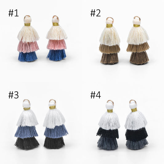10pcs Tiered Cotton Tassels 31mm, 3 Layers Tassel Charms for Earrings, Keychain Jewelry Tassel Pendants (FB-019)