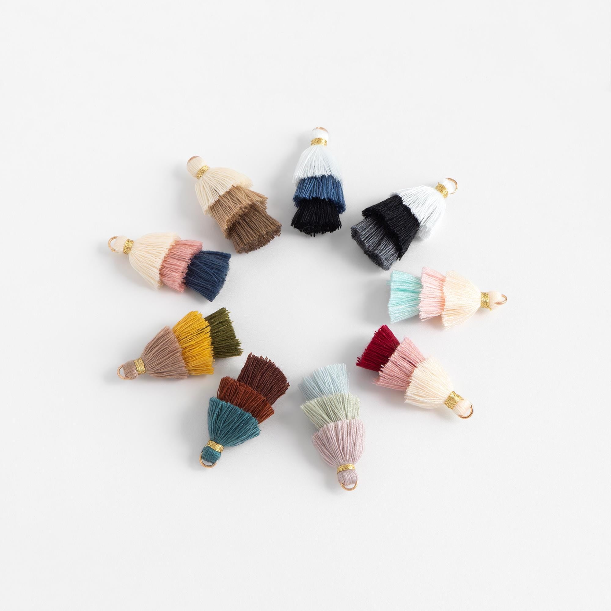 10pcs Tiered Cotton Tassels 31mm, 3 Layers Tassel Charms for Earrings, Keychain Jewelry Tassel Pendants (FB-019)