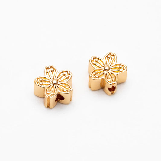 10pcs Gold/ Silver Tone Flower Spacer Beads 8mm, Real Gold/ Rhodium plated Brass Spacer Beads (GB-4670)