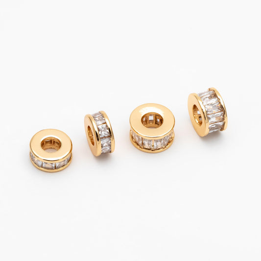 4pcs CZ Pave Gold/ Silver Round Spacer Beads, 7/ 7.7mm, Jewelry Making Supplies Wholesale (GB-3516)
