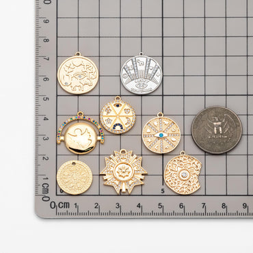 4pcs Gold/ Silver Talisman Charm, lucky charm, Lucky Medallion Pendant for Necklace Jewelry Making Supply (GB-1766)