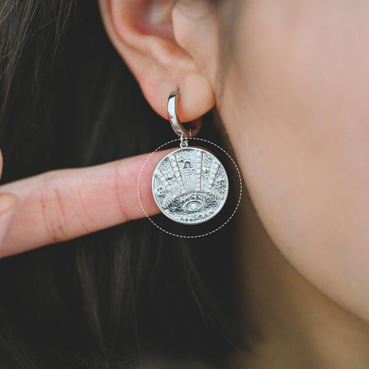 4pcs CZ Pave Gold/ Silver Tone Talisman Charm 20mm, Real Gold/ Rhodium plated Brass, Round Coin Disk Pendants (GB-1766-H)