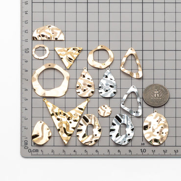 10pcs Gold/ Silver Tone Hammered Geometric Charms , Gold/ Rhodium plated Brass, Polished Earring Pendants (GB-402)