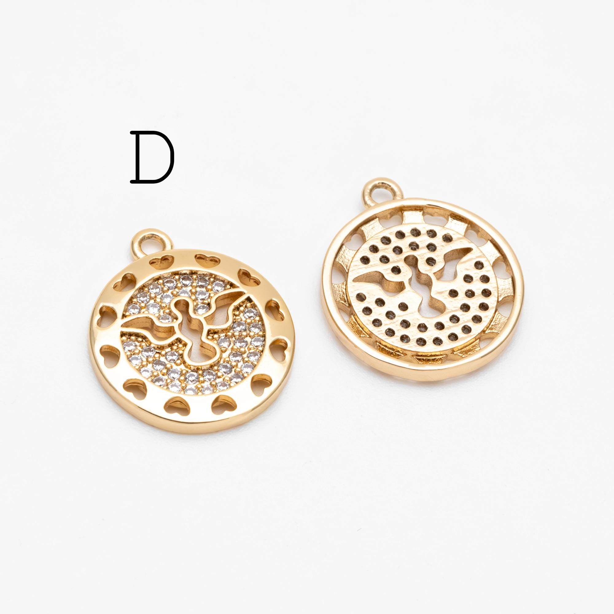 4pcs CZ Pave Gold/ Silver Tone Bird Charms, Real Gold/ Rhodium plated Brass Bird Pendant (GB-1480)