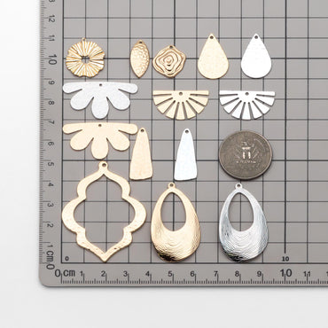 10pcs Gold/ Silver Tone Hammered Geometric Charm, Gold/ Rhodium plated Brass Earring Pendants (GB-1404)