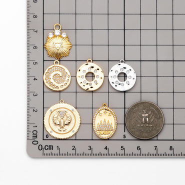 4pcs CZ pave Gold/ Silver Tone Round Oval Charm, 18K Gold/ Rhodium plated Brass, Rhinestone Earring Charm (GB-1872)