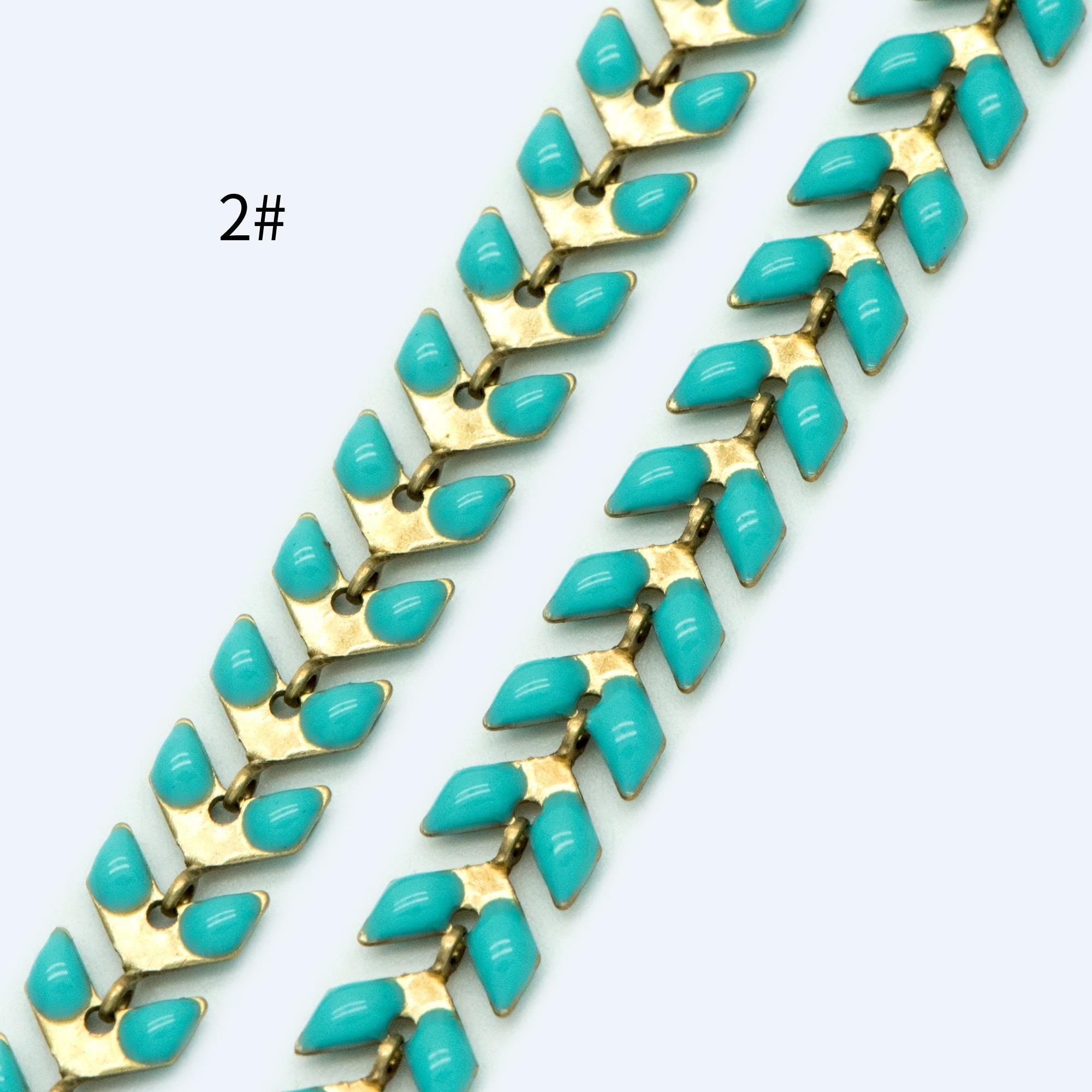 Mint Green Enamel Brass Arrow Chain 6mm, Flat Chevron Chain, Herringbone Fish bone Designer Chain (#LK-048)/ 1 Meter=3.3ft