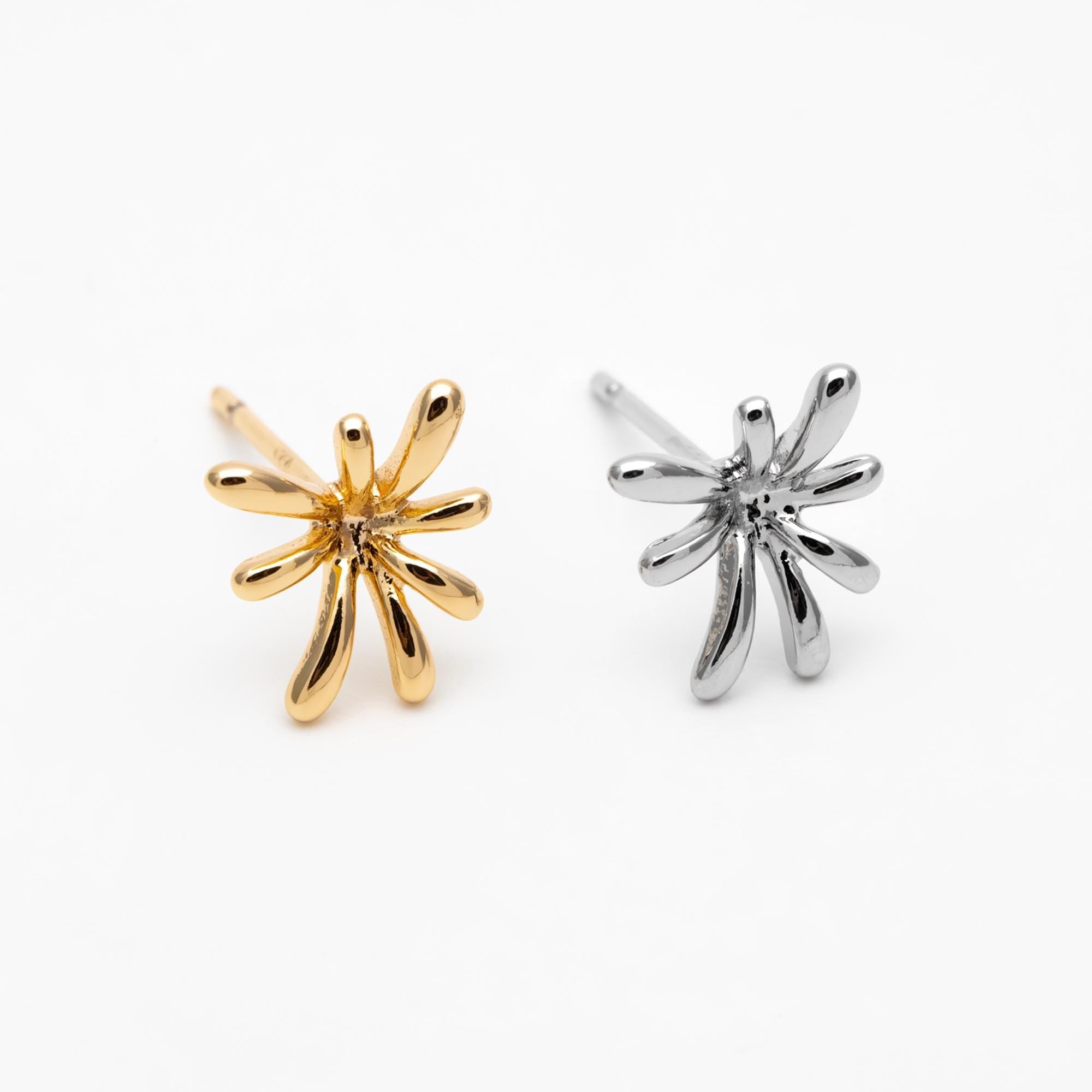 10pcs Gold/ Silver Tone Fireworks Earrings, Gold/ Rhodium Plated Brass, Flower Stud Earrings (GB-4671)