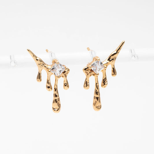4pcs Gold/ Silver CZ Pave Dripping Earrings, Melting Earrings, Liquid Earring, Irregular Dripping, Unique Earrings (GB-3600)