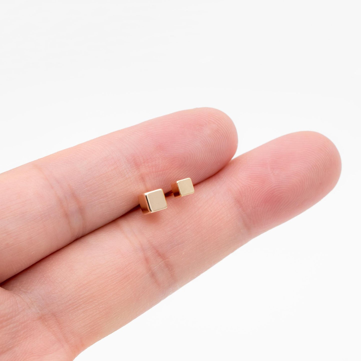 10pcs Gold Minimalist Cube Ear Posts 3mm/4mm, Gold Plated Brass Geometric Stud Earrings (GB-3335)