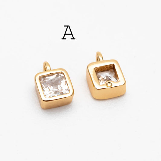 10pcs CZ pave Gold/ Silver Square/ Teardrop Charms , Gold/ Rhodium Plated Brass Drop Pendants (GB-992)