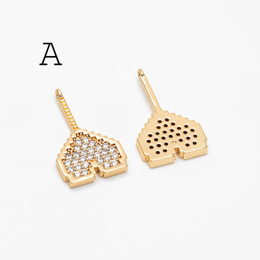 4pcs CZ Pave Gold Heart Charms , 18K Gold plated Brass, Dainty Heart Pendants (GB-4409)