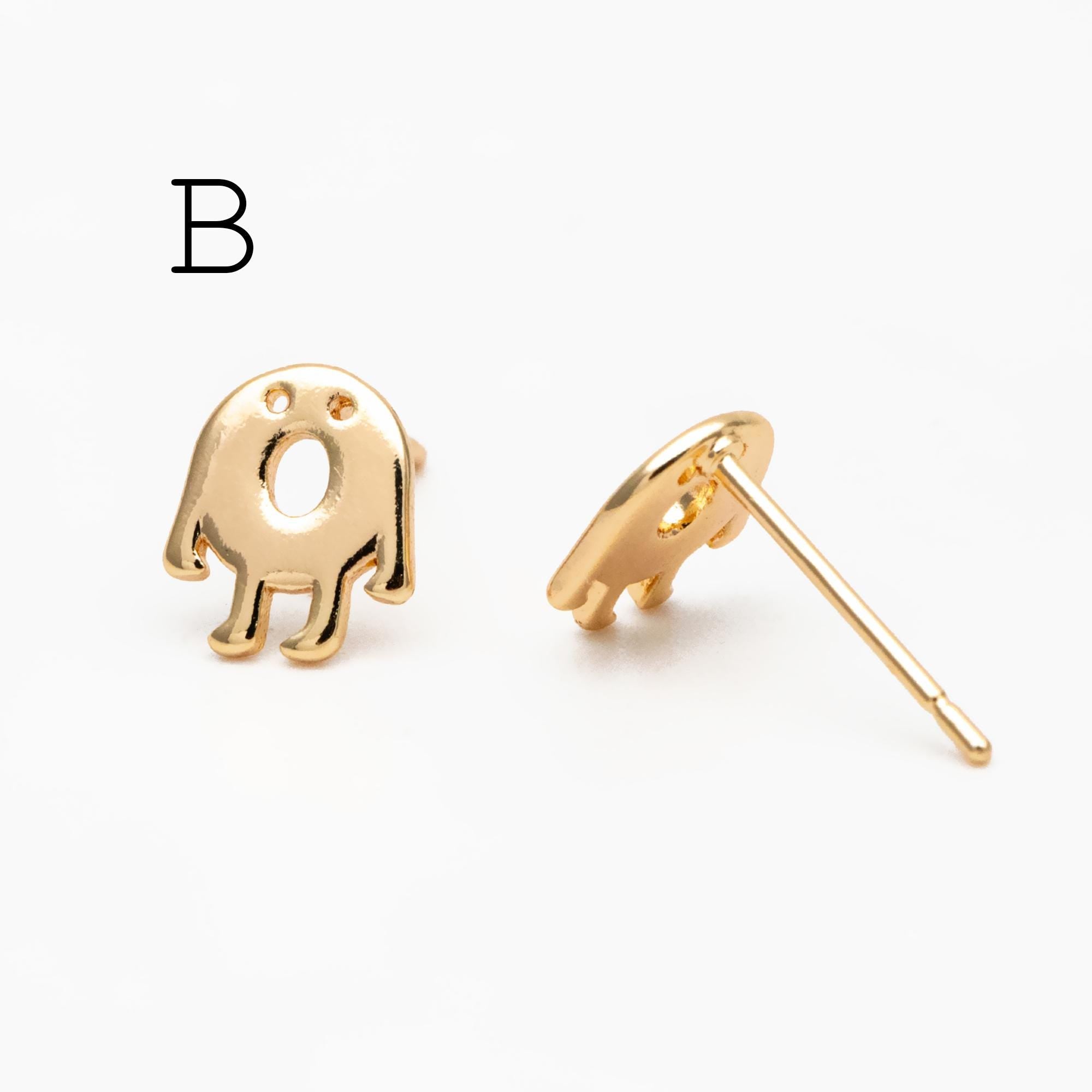 10pcs Gold Halloween Earrings , Gold Plated Brass Ghost Stud Earrings (GB-3312)