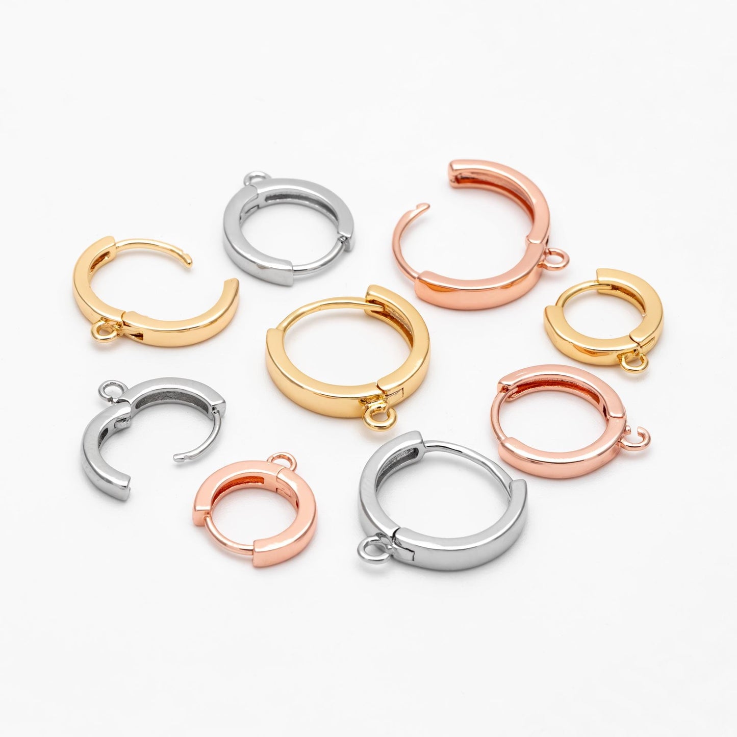 10pcs Round Hoop Earrings 12/ 14 /16mm, Gold/ Silver/ Rose Gold, Huggie Earring Findings, Leverback Earwire Hooks Wholesale (GB-989)