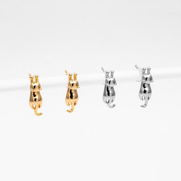 10pcs Gold/ Silver Cat Earrings 16x5mm, Gold/ Rhodium Plated Brass Animal Stud Earrings (GB-4056)