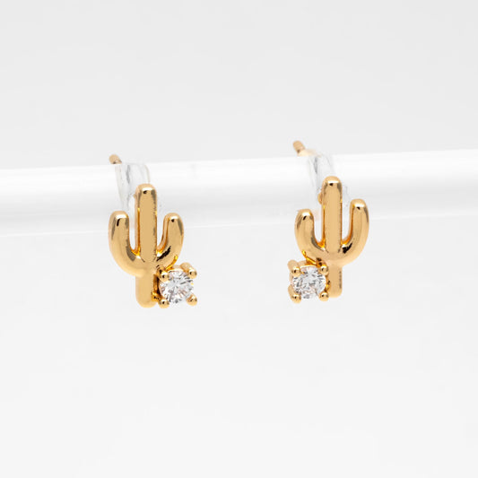10pcs CZ Pave Gold/ Silver Cactus Stud Earrings, 18K Gold/ Rhodium plated Brass, Minimalist Stud Earring (GB-4676)