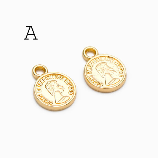 10pcs Gold/ Silver Round Coin Charms, Gold/ Rhodium plated Brass Disk Pendants, Jewelry Supplies (GB-1746)