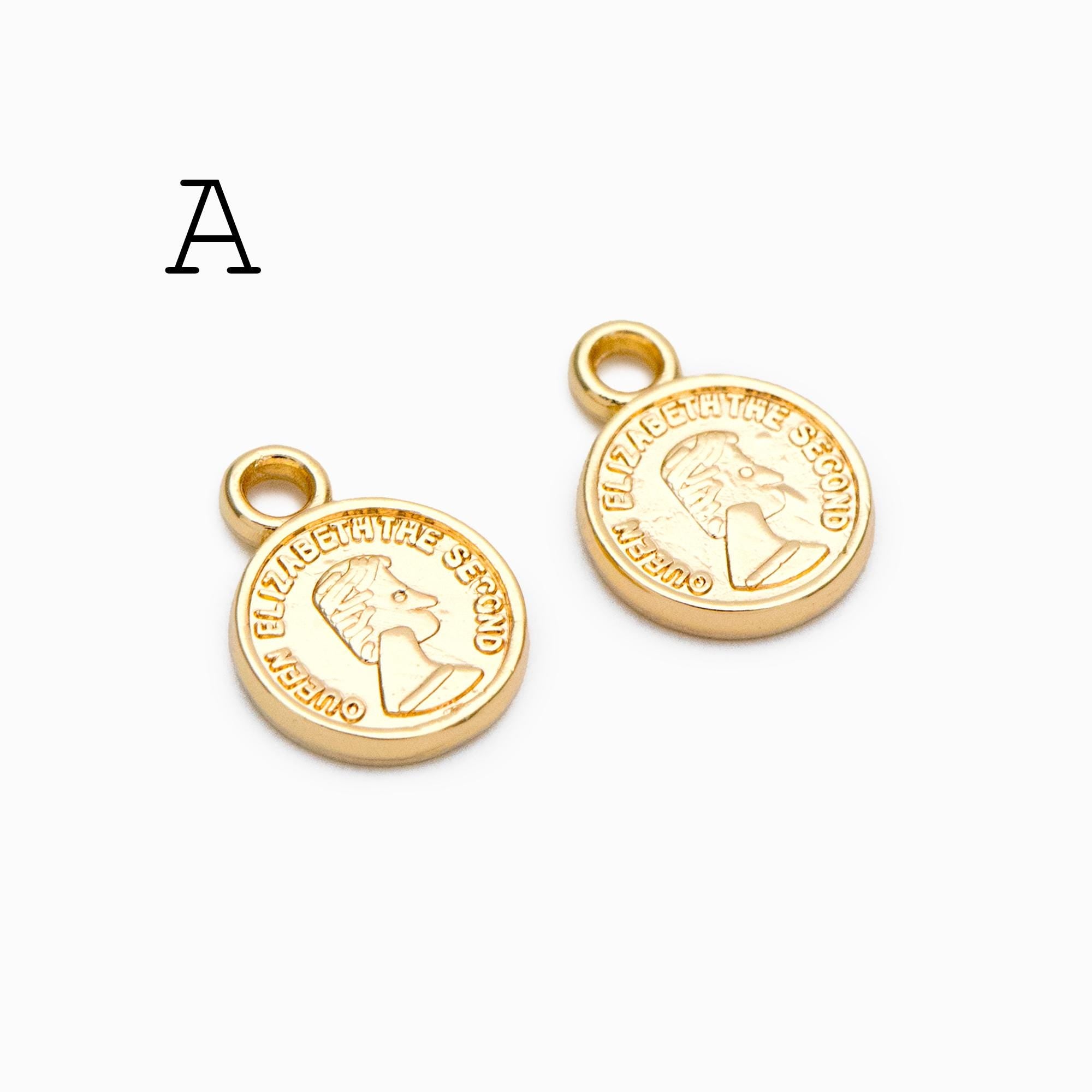10pcs Gold/ Silver Round Coin Charms, Gold/ Rhodium plated Brass Disk Pendants, Jewelry Supplies (GB-1746)