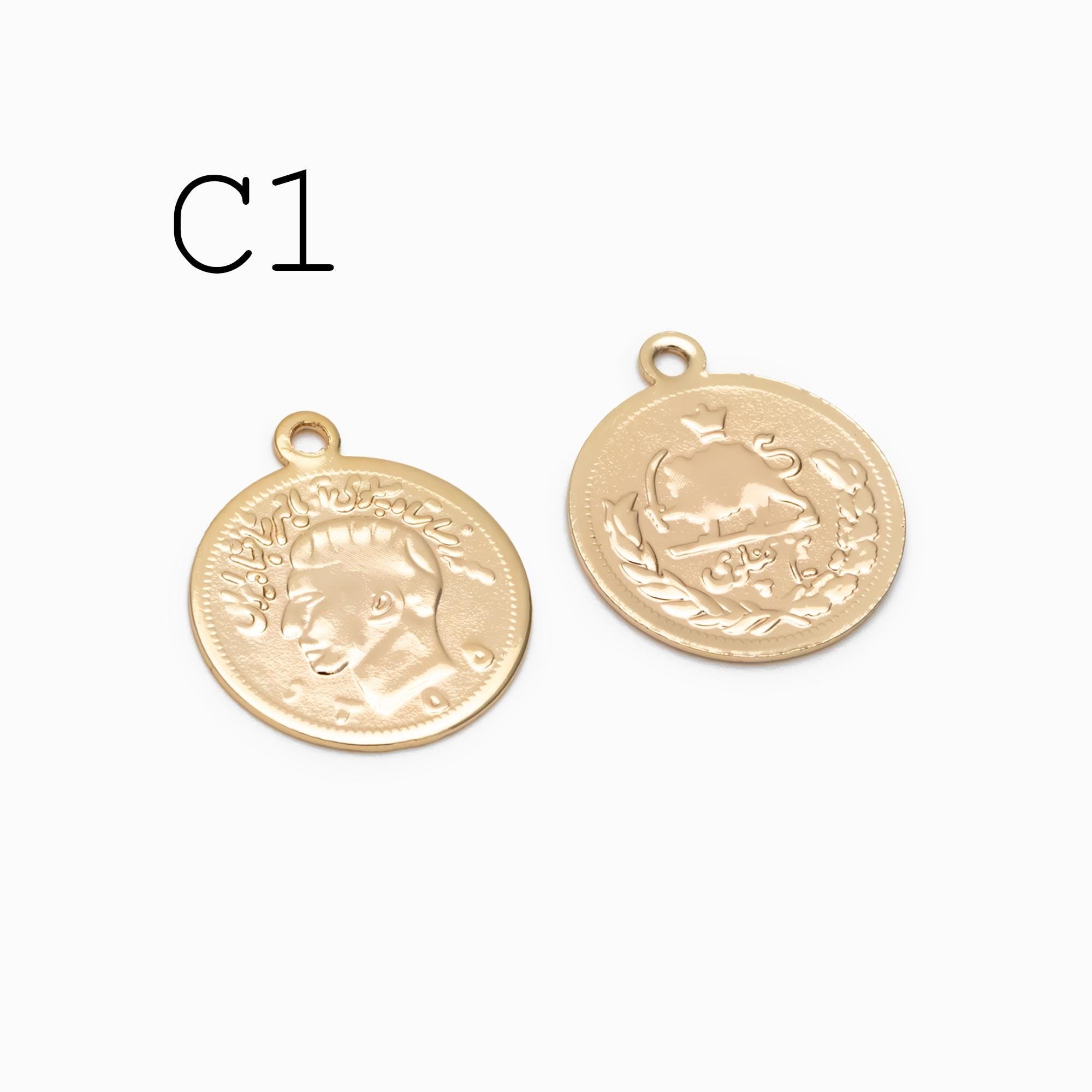 10pcs Gold/ Silver Round Coin Charms, Gold/ Rhodium plated Brass Disk Pendants, Jewelry Supplies (GB-1746)