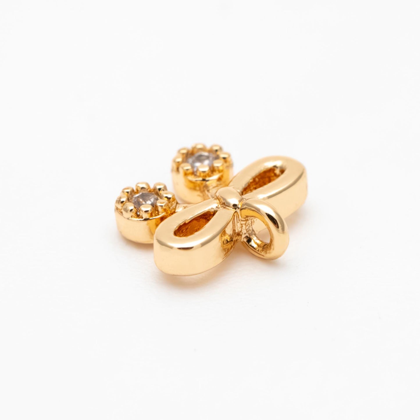 10pcs Gold Tiny Bow Knot Charm, CZ Pave Gold plated Brass Bowknot Charm (#GB-2745-A)