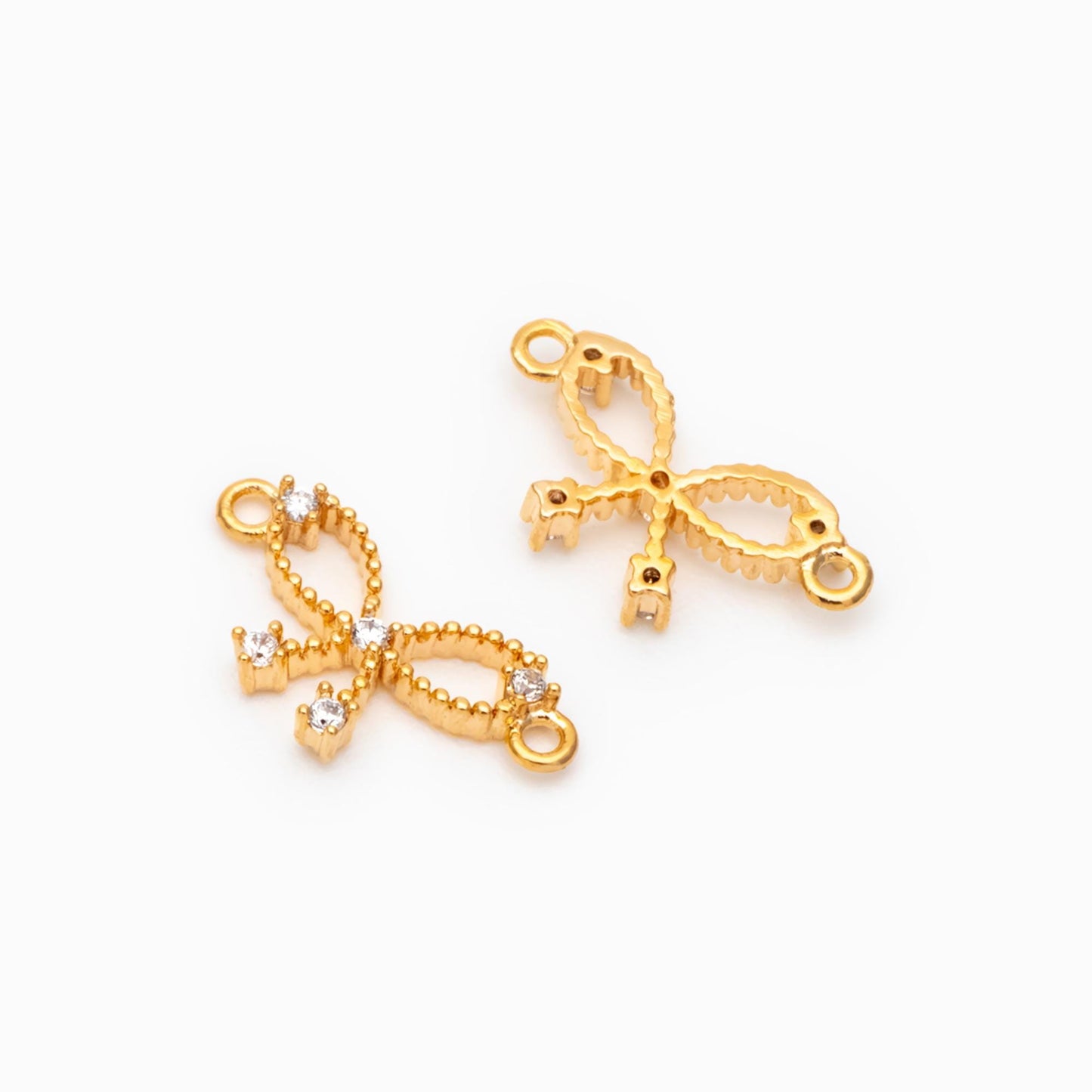 10pcs CZ Pave Bowknot Charm Connectors 12.5mm, Gold/ Rhodium (Silver)/ Rose Gold plated Brass (#GB-2745-B)