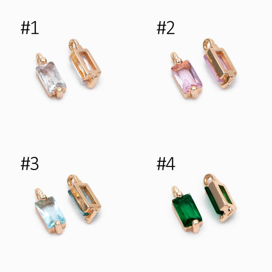 10pcs Glass Pave Gold Rectangle Charm, Earring Findings, Jewelry Making, Jewelry Supplies (GB-3126)